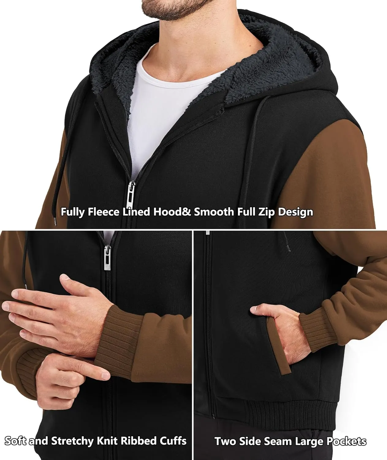 GEEK LIGHTING Men’s Fleece-Lined Zip Up Hoodie, Thick Hooded Jacket Winter Warm Athletic Sweatshirt