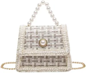 Gentle pearl small square handbags for women fashionable chain stylish shoulder bags messenger purses