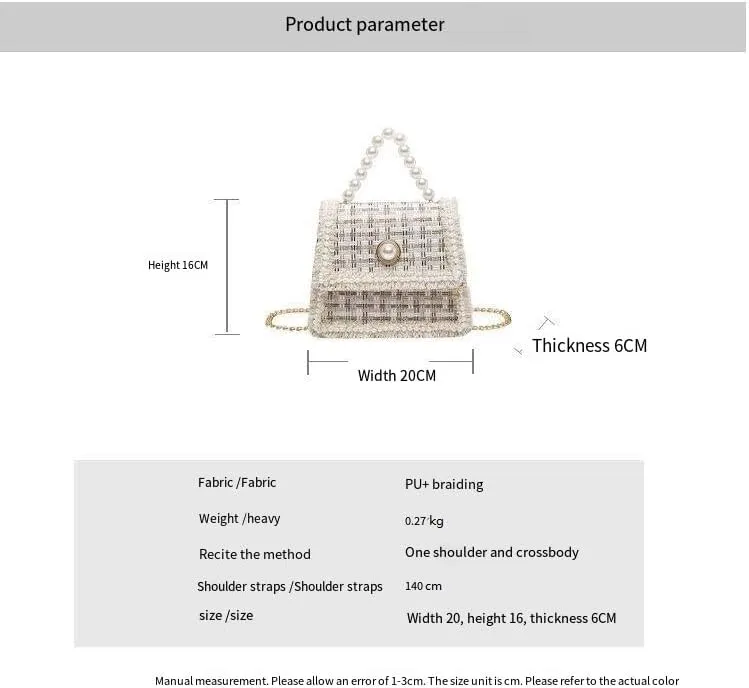 Gentle pearl small square handbags for women fashionable chain stylish shoulder bags messenger purses