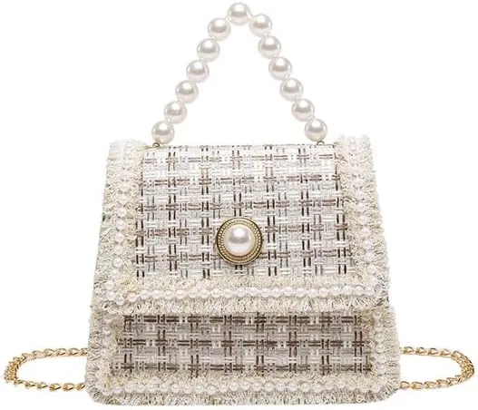 Gentle pearl small square handbags for women fashionable chain stylish shoulder bags messenger purses