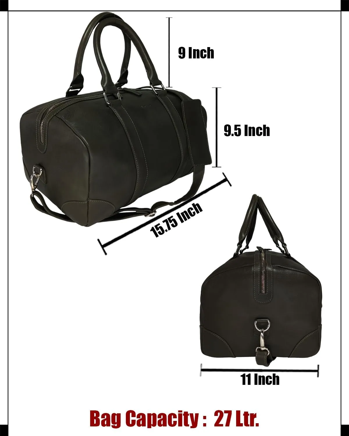 Genuine Leather Unisex Travel Duffel Bag, Shoulder Weekender Overnight Luggage Bag (Green)