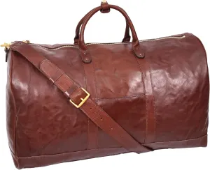 Genuine Veg Tan Leather Holdall Travel Duffle Weekender Bag Roam, Brown, L, Travel Duffle