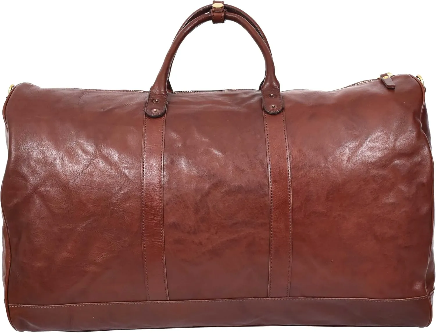 Genuine Veg Tan Leather Holdall Travel Duffle Weekender Bag Roam, Brown, L, Travel Duffle