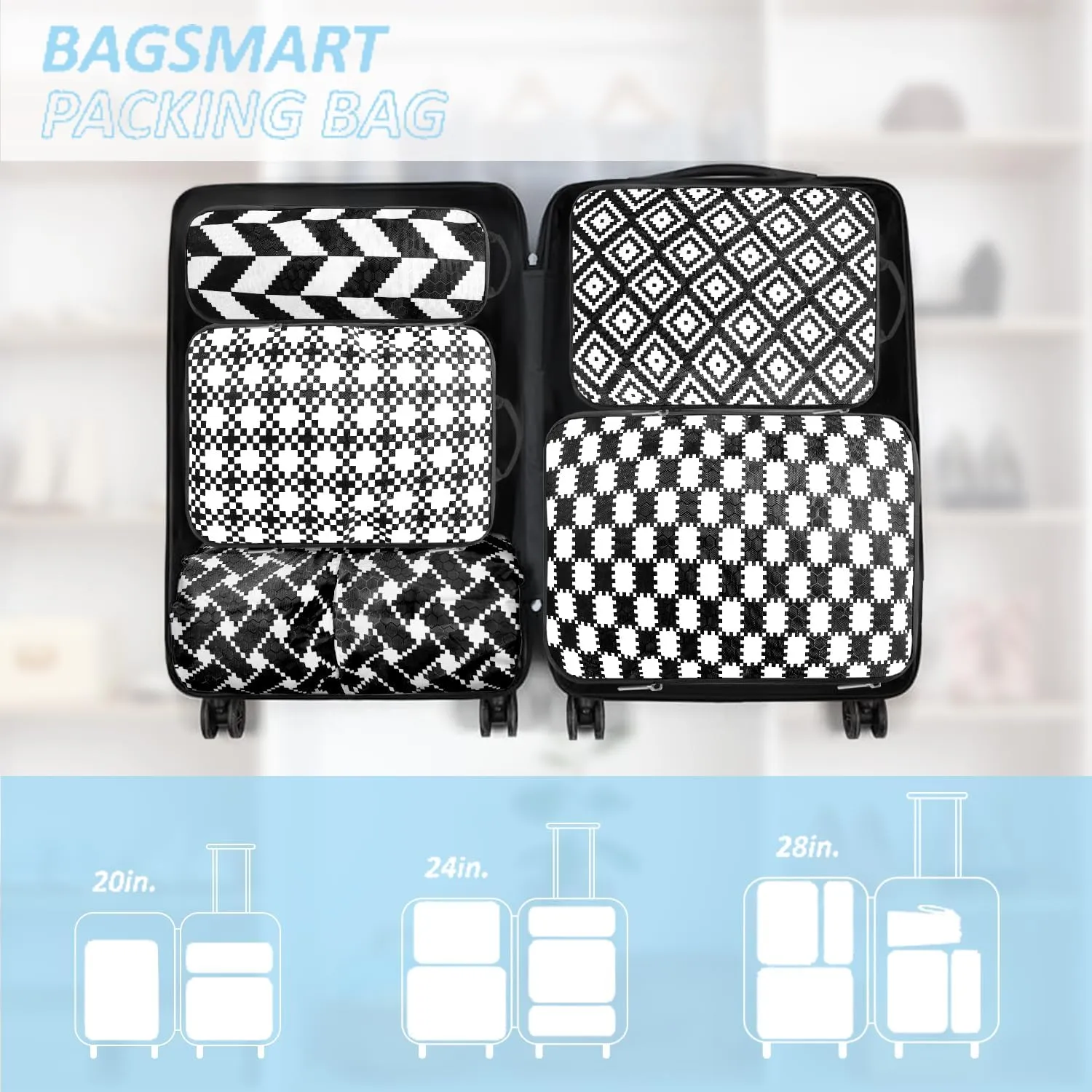 Geometrical abstract Compression Packing Set (7 Piece) - Quick-Dry Organizer Cubes Packing - Travel Essential Bag for Clothes Shoes Cosmetics Toiletry