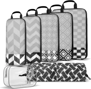 Geometrical abstract Compression Packing Set (7 Piece) - Quick-Dry Organizer Cubes Packing - Travel Essential Bag for Clothes Shoes Cosmetics Toiletry