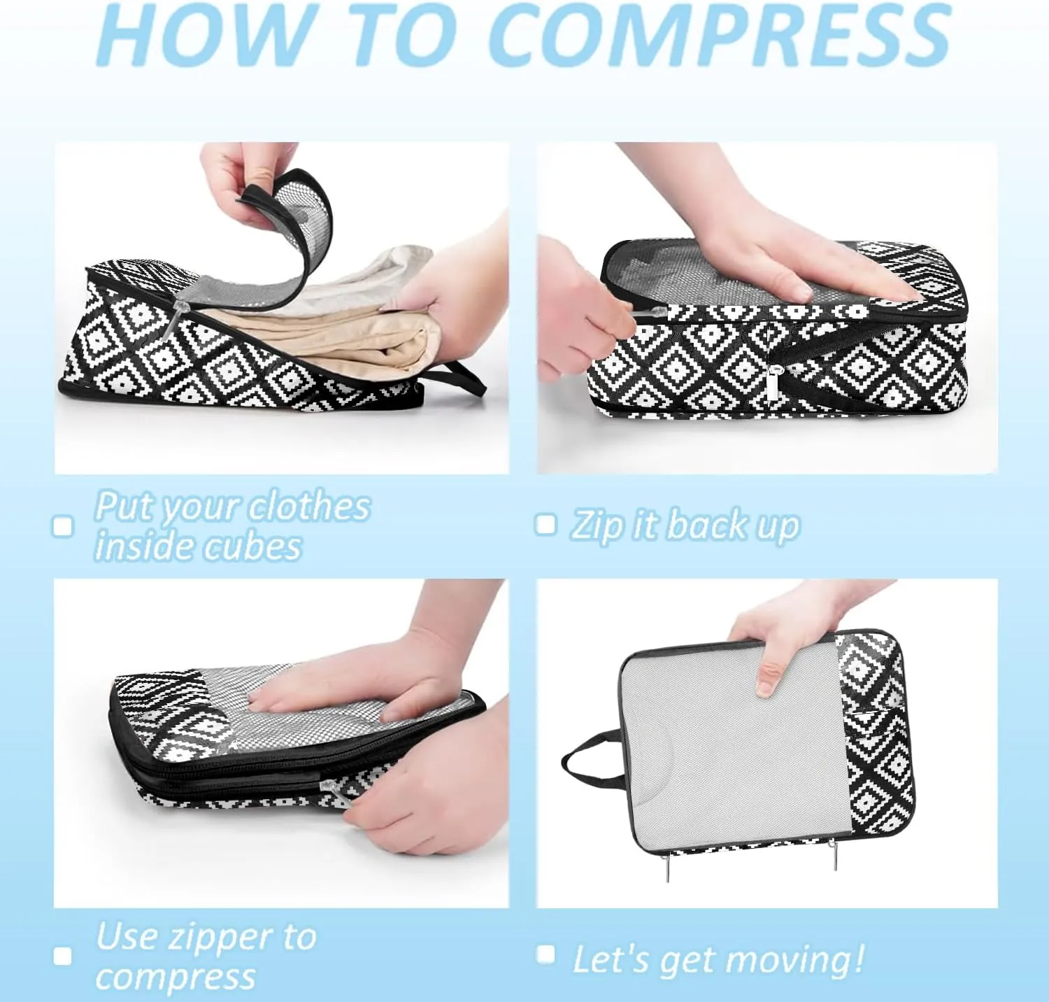 Geometrical abstract Compression Packing Set (7 Piece) - Quick-Dry Organizer Cubes Packing - Travel Essential Bag for Clothes Shoes Cosmetics Toiletry