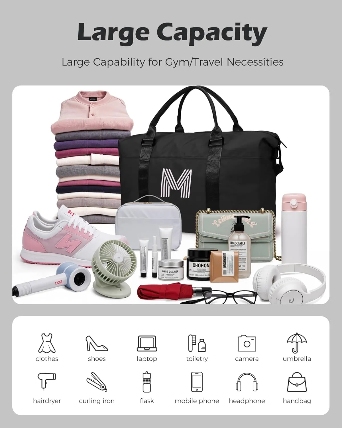 Gifts for Daughter 10 11 12 13 14 15 16 17 18 Year Old, Initial Travel Duffel Bag, Personalized Weekender Bag, Teen Girl Birthday Gift for Mothers Day, Bridesmaid Proposal Gift (Letter M)
