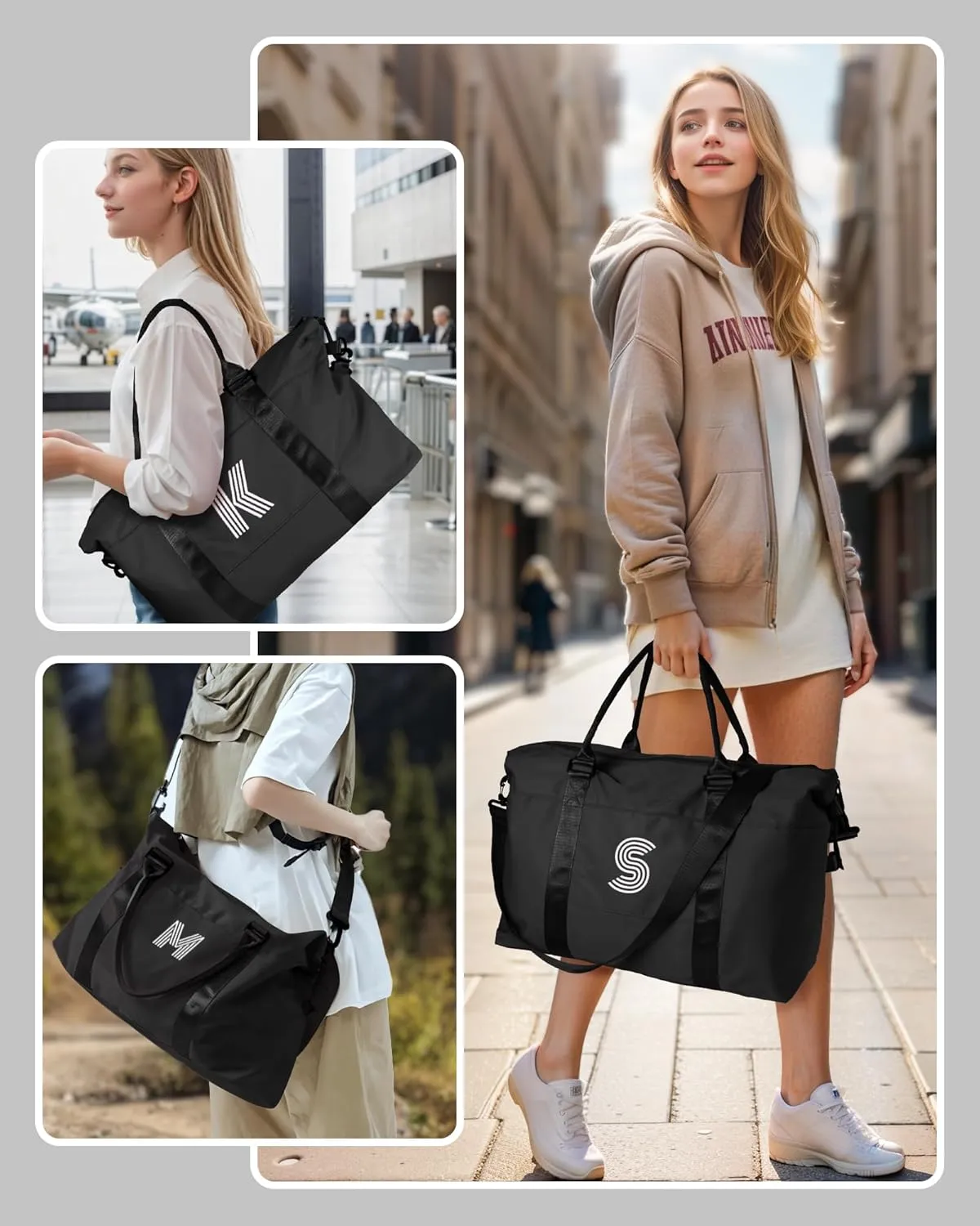 Gifts for Daughter 10 11 12 13 14 15 16 17 18 Year Old, Initial Travel Duffel Bag, Personalized Weekender Bag, Teen Girl Birthday Gift for Mothers Day, Bridesmaid Proposal Gift (Letter M)