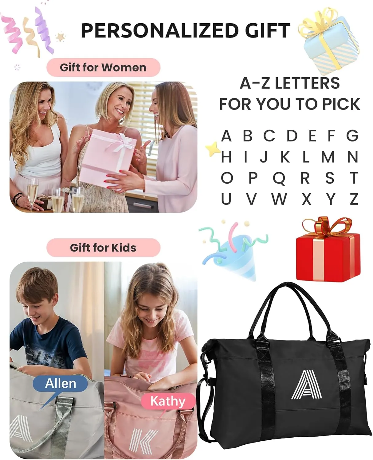 Gifts for Daughter 10 11 12 13 14 15 16 17 18 Year Old, Initial Travel Duffel Bag, Personalized Weekender Bag, Teen Girl Birthday Gift for Mothers Day, Bridesmaid Proposal Gift (Letter M)