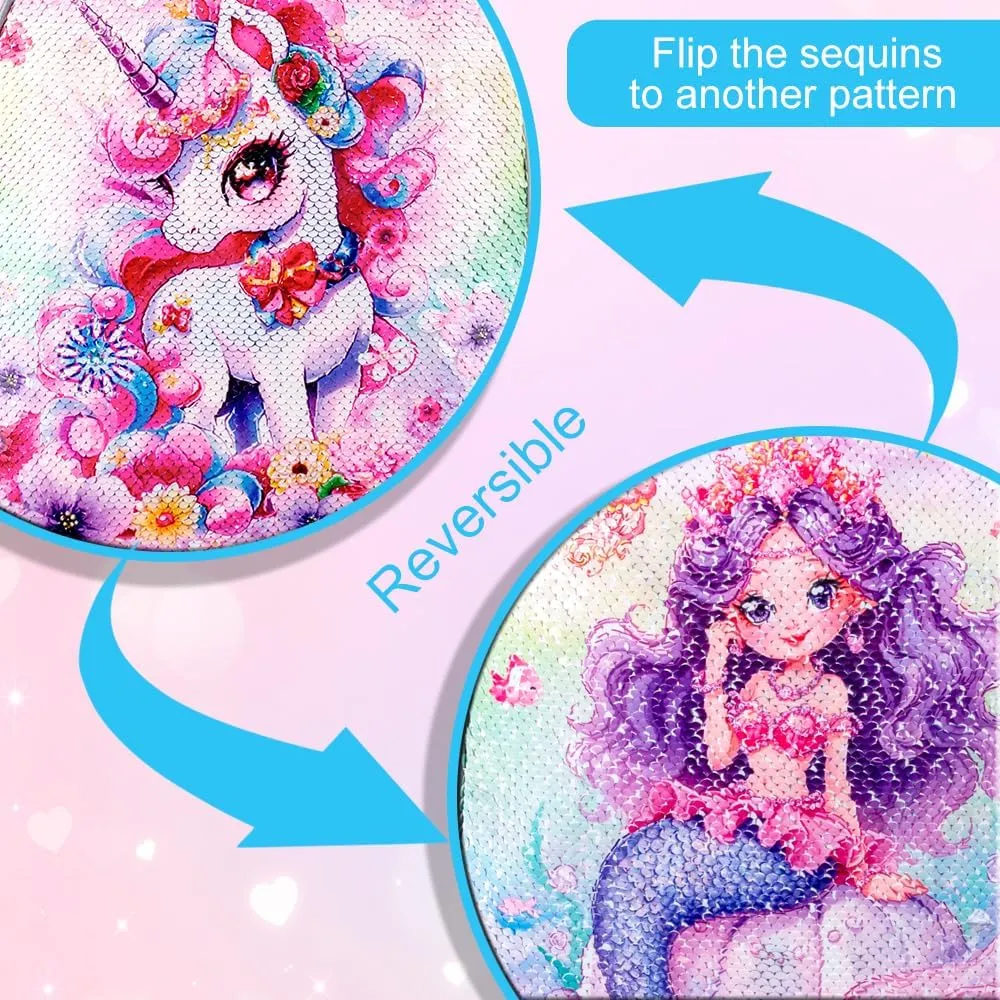 Girls Luggage, Kids Sequins Rolling Luggage, Cute Unicorn Travel Carry on for Elementary Preschool Toddler