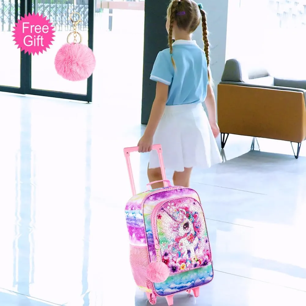 Girls Luggage, Kids Sequins Rolling Luggage, Cute Unicorn Travel Carry on for Elementary Preschool Toddler