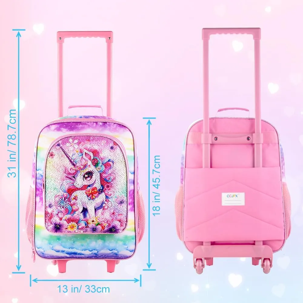 Girls Luggage, Kids Sequins Rolling Luggage, Cute Unicorn Travel Carry on for Elementary Preschool Toddler