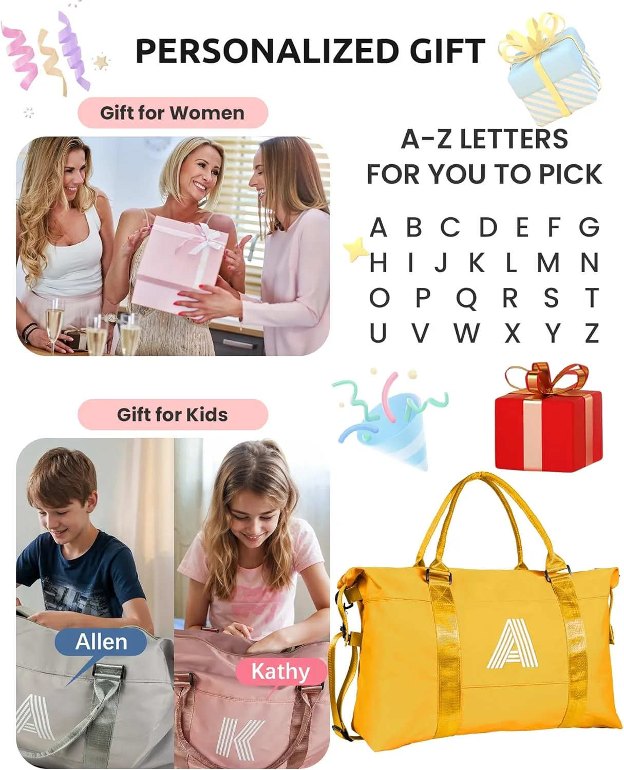 Girls Overnight Bag, Birthday Gift for Girls Age 8 9 10 11 12 13 14, Initial Travel Bag, Kids Sports Bag, Personalized Weekender Bag, Overnight Bag Gift for Her Teacher Gifts Ideas (Letter K)