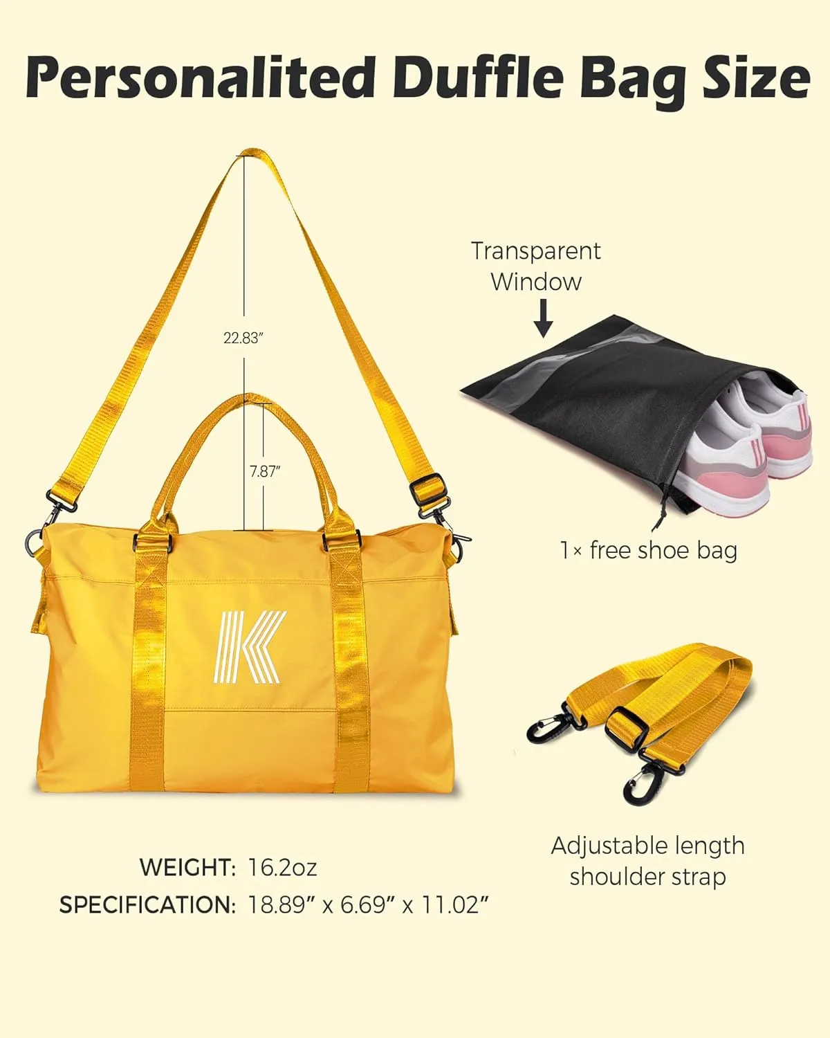 Girls Overnight Bag, Birthday Gift for Girls Age 8 9 10 11 12 13 14, Initial Travel Bag, Kids Sports Bag, Personalized Weekender Bag, Overnight Bag Gift for Her Teacher Gifts Ideas (Letter K)
