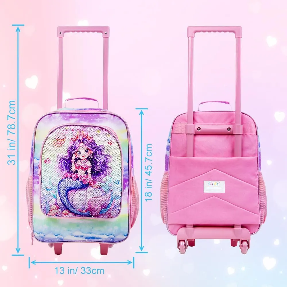 Girls Suitcase, Kids Sequins Rolling Luggage, Cute Mermaid Travel Carry on for Elementary Preschool Toddler