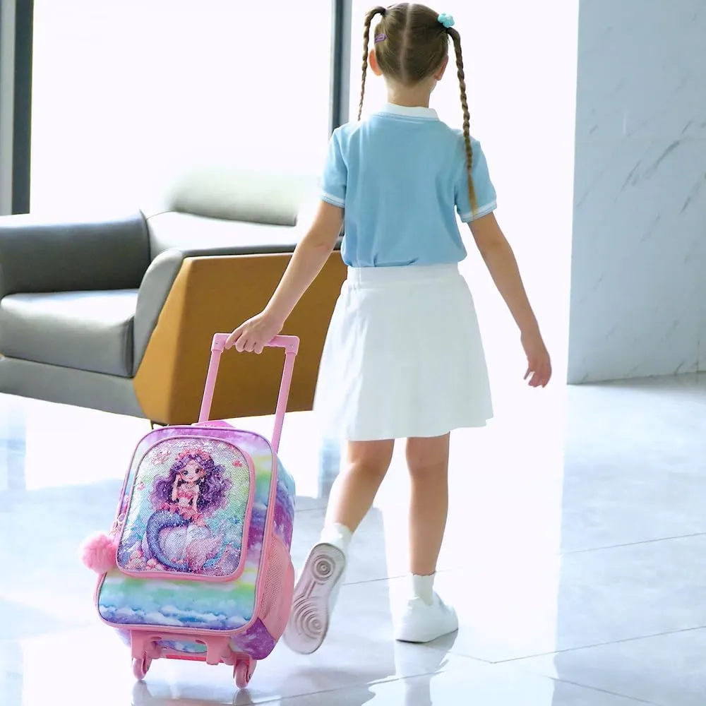 Girls Suitcase, Kids Sequins Rolling Luggage, Cute Mermaid Travel Carry on for Elementary Preschool Toddler