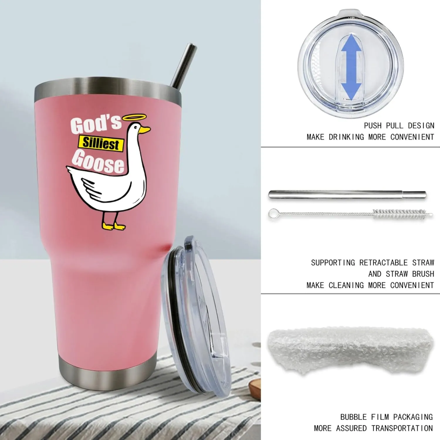 Gods Silliest Goose Tumbler 30 oz Tumbler Pink Tumbler with Lid and Straw Insulated Tumblers Stainless Steel Tumblers Funny Gift