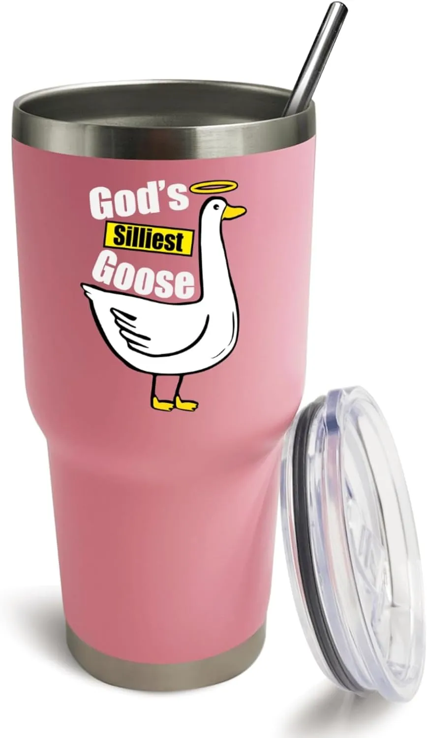 Gods Silliest Goose Tumbler 30 oz Tumbler Pink Tumbler with Lid and Straw Insulated Tumblers Stainless Steel Tumblers Funny Gift