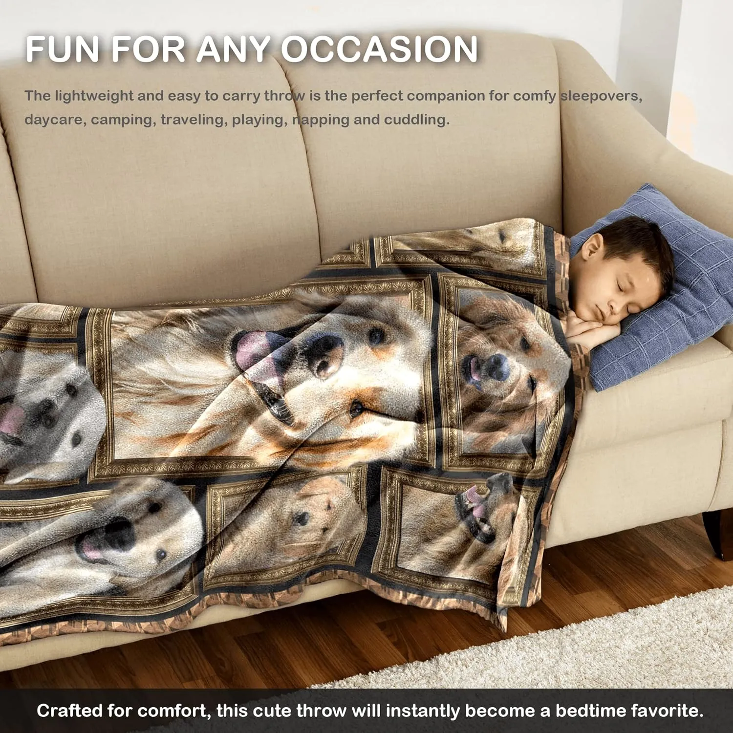 Golden Retriever Blanket for Kids Soft Throw Blanket for Couch Bed Sofa, Cozy Fleece Blankets and Throws Warm Flannel Travel Blanket for Boys Girls, Golden Retriever Gifts for Baby, 40" x 50"