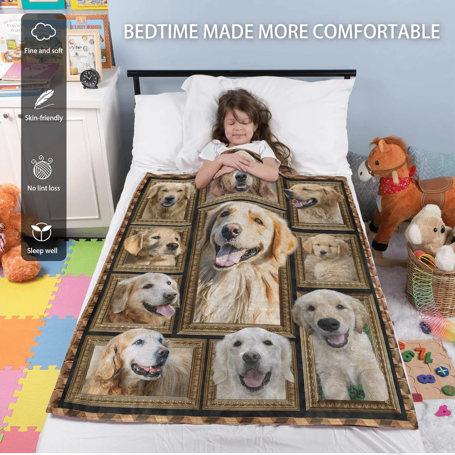 Golden Retriever Blanket for Kids Soft Throw Blanket for Couch Bed Sofa, Cozy Fleece Blankets and Throws Warm Flannel Travel Blanket for Boys Girls, Golden Retriever Gifts for Baby, 40" x 50"