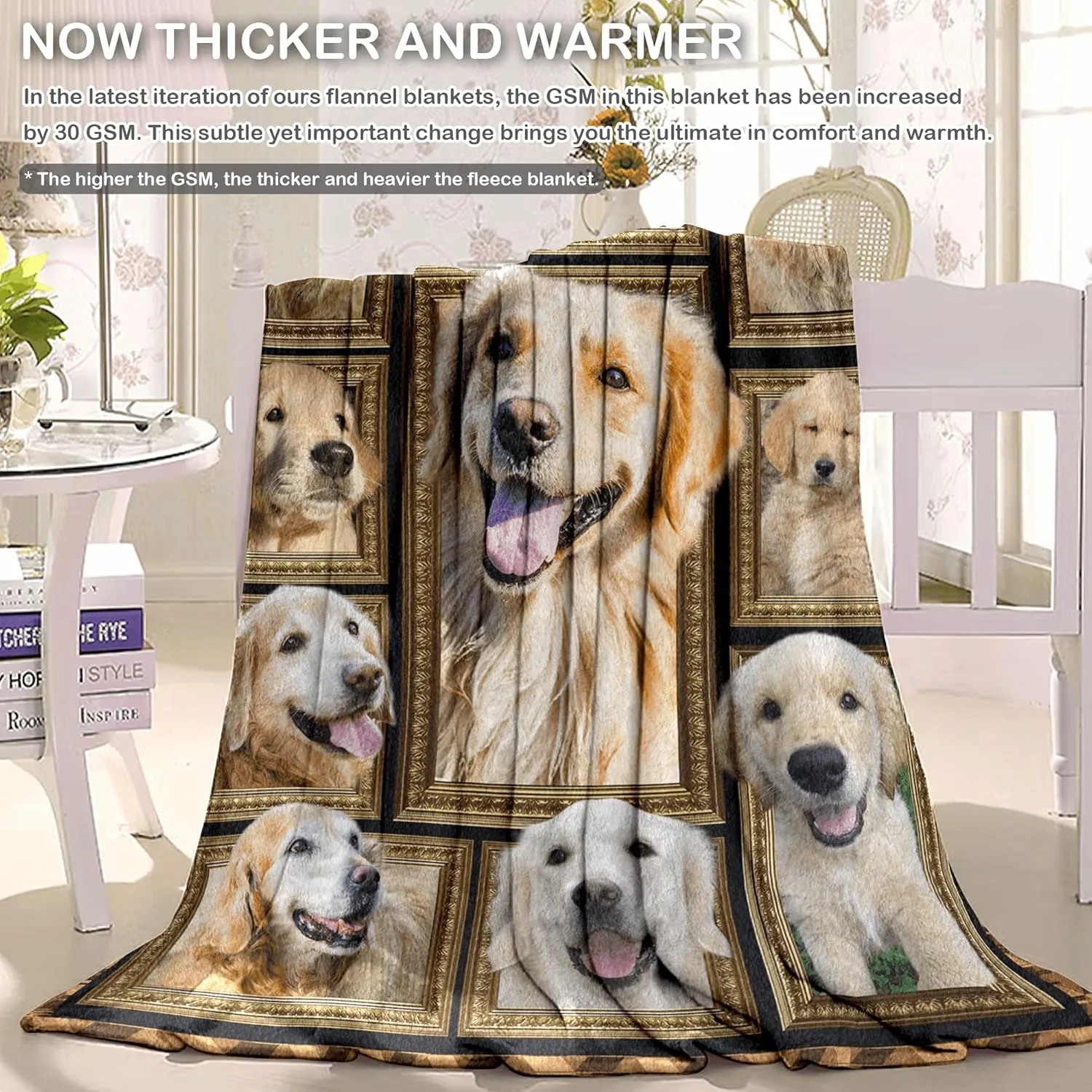 Golden Retriever Blanket for Kids Soft Throw Blanket for Couch Bed Sofa, Cozy Fleece Blankets and Throws Warm Flannel Travel Blanket for Boys Girls, Golden Retriever Gifts for Baby, 40" x 50"