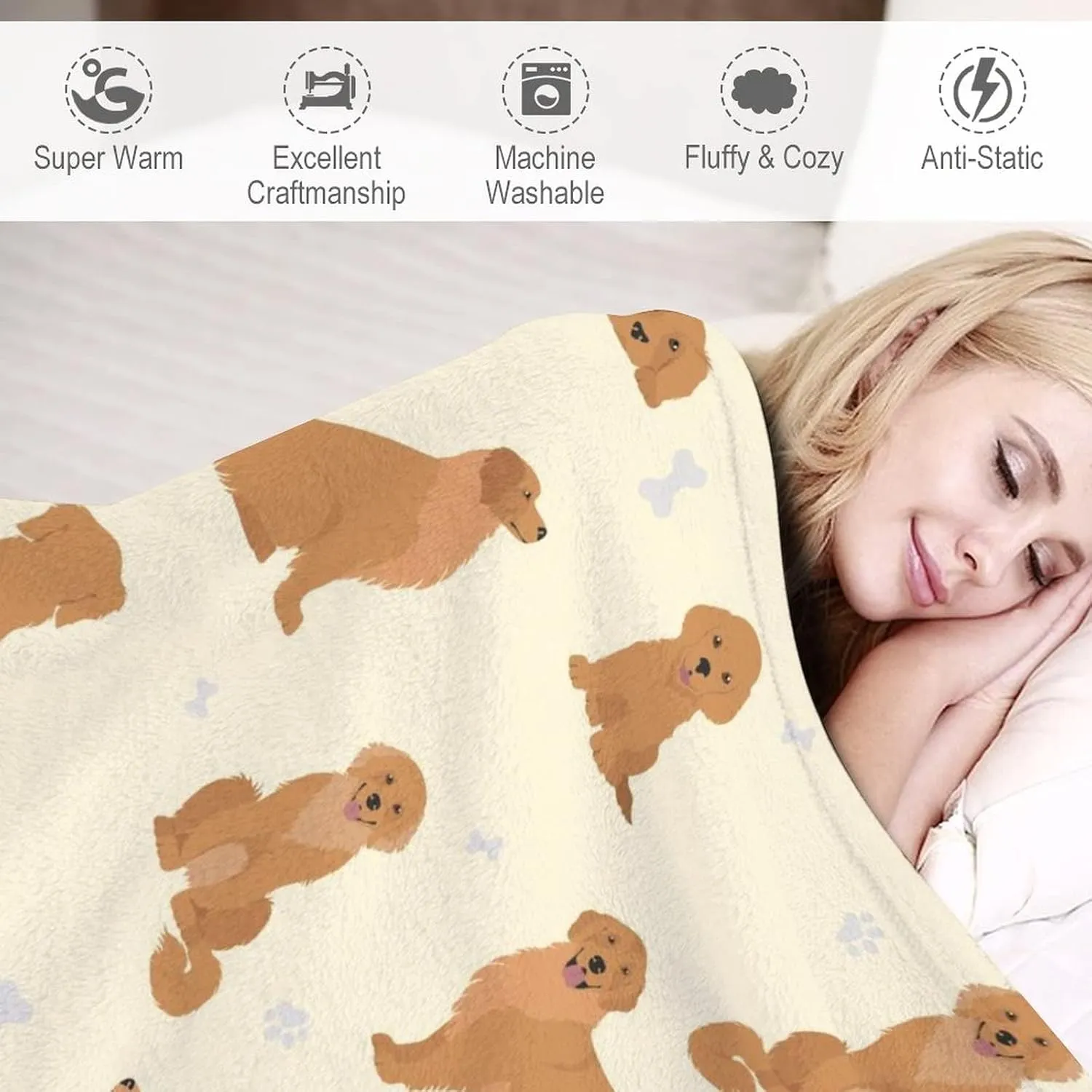 Golden Retriever Blanket Gifts, 60"x80" Dog Pattern Flannel Fleece Throw Blanket Soft, Lightweight, Comfortable, Warm Golden Retriever Themed Blanket for Humans Adults Kids