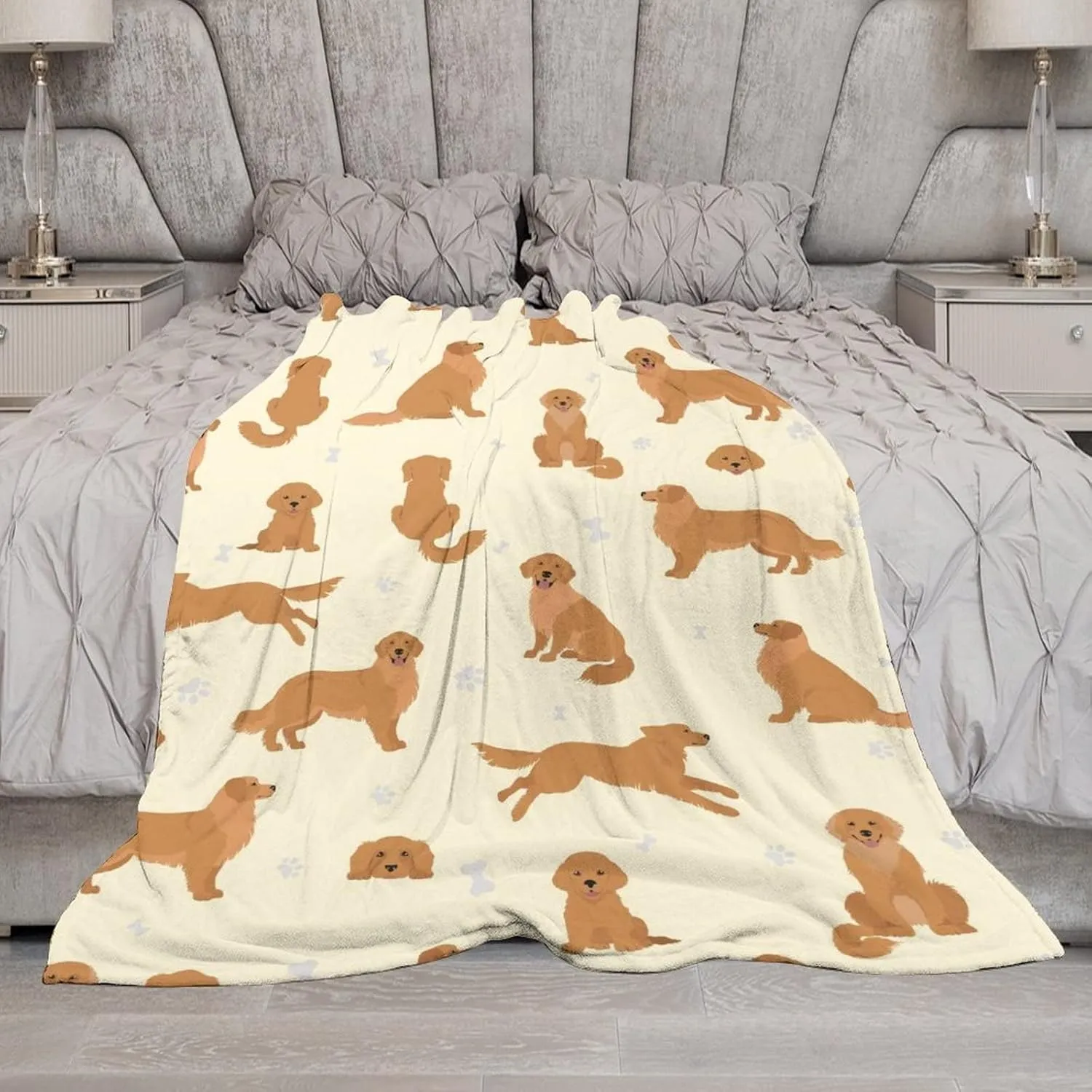 Golden Retriever Blanket Gifts, 60"x80" Dog Pattern Flannel Fleece Throw Blanket Soft, Lightweight, Comfortable, Warm Golden Retriever Themed Blanket for Humans Adults Kids