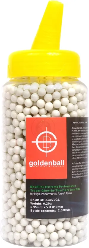 GoldenBall 2000 Rounds 0.20g High Performance Airsoft Tracer BBS Glow in Dark Tracer BBS MaxSlick Seamless