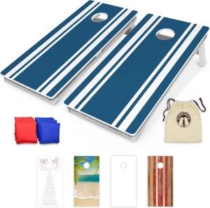 GoSports 4 x 2 ft Resort Collection All Weather Cornhole Boards - Choose Rustic, Beach, White DIY, Blue Stripe, Palms - Regulation Size Set