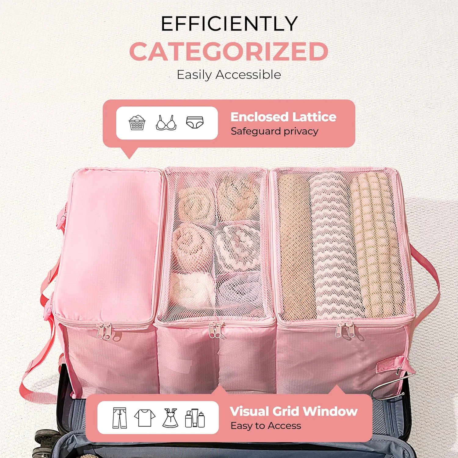 GRANNY SAYS Hanging Packing Cubes for Travel, Large Portable Hanging Suitcase Organizer, Foldable Compression Luggage Organizer Bags for Clothes, Carry on Closet Suitcase, XL-Pink Travel Shelves