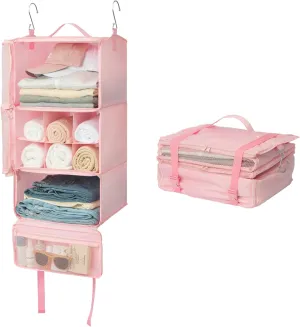 GRANNY SAYS Hanging Packing Cubes for Travel, Large Portable Hanging Suitcase Organizer, Foldable Compression Luggage Organizer Bags for Clothes, Carry on Closet Suitcase, XL-Pink Travel Shelves