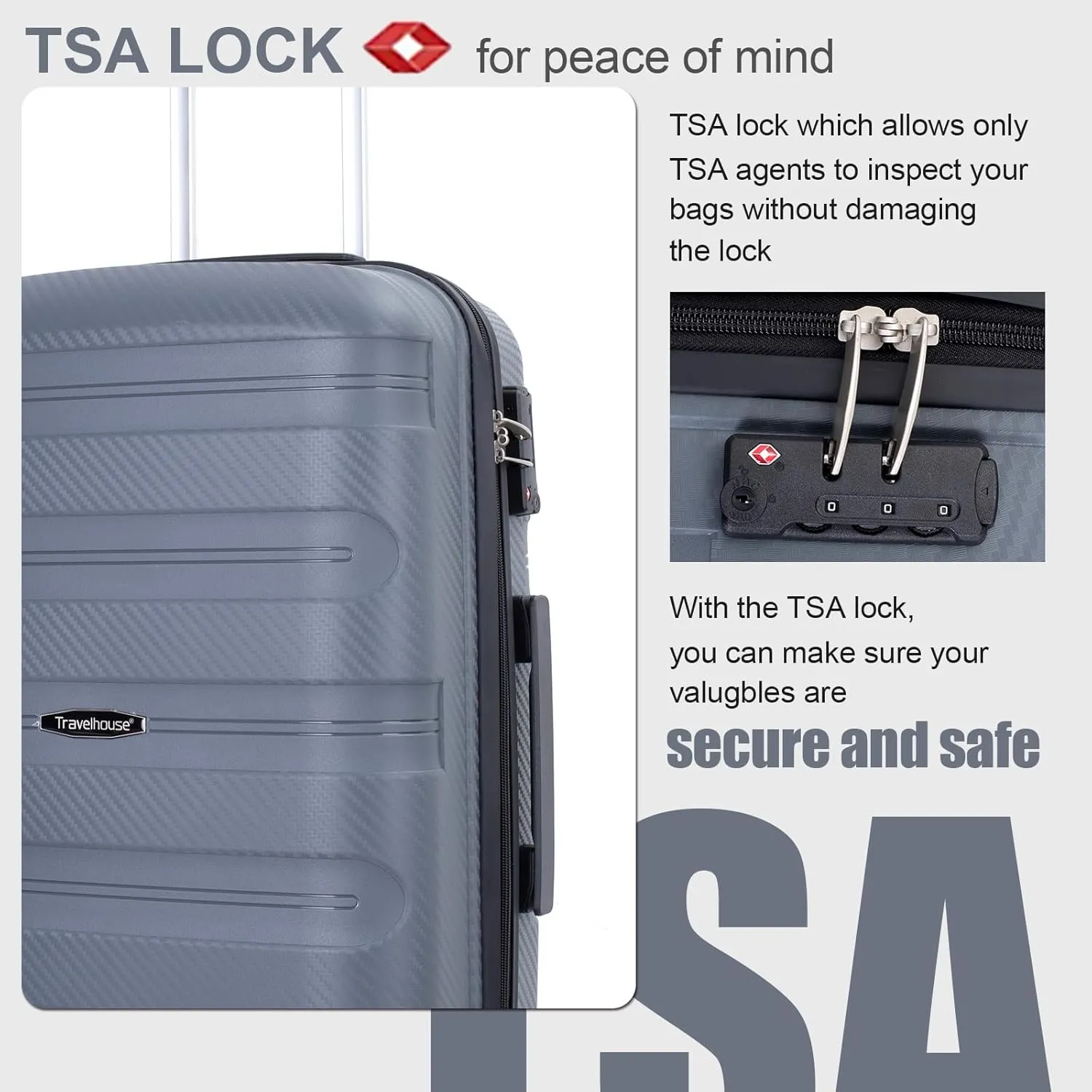 Gray-21 3-Piece Hardshell Luggage Set, Lightweight Suitcase Set with Spinner Wheels, TSA Lock, Checked and Carry-on Luggage (20/24/28 inch)