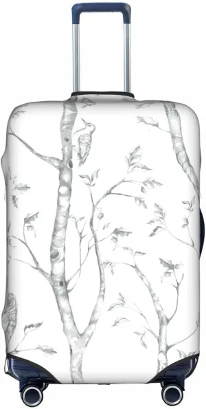 Gray Woods And Birds Print Luggage Cover For Suitcases, Elastic Travel Bag For Luggage, Stylish Design