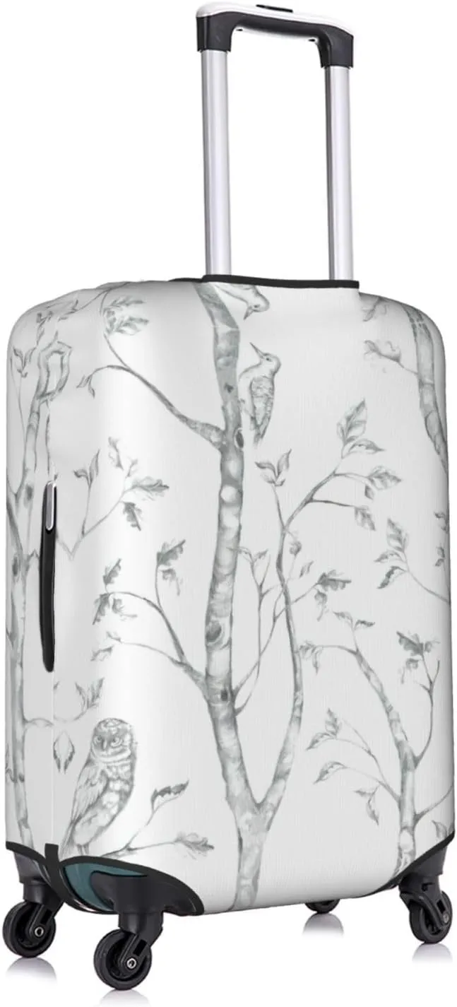 Gray Woods And Birds Print Luggage Cover For Suitcases, Elastic Travel Bag For Luggage, Stylish Design