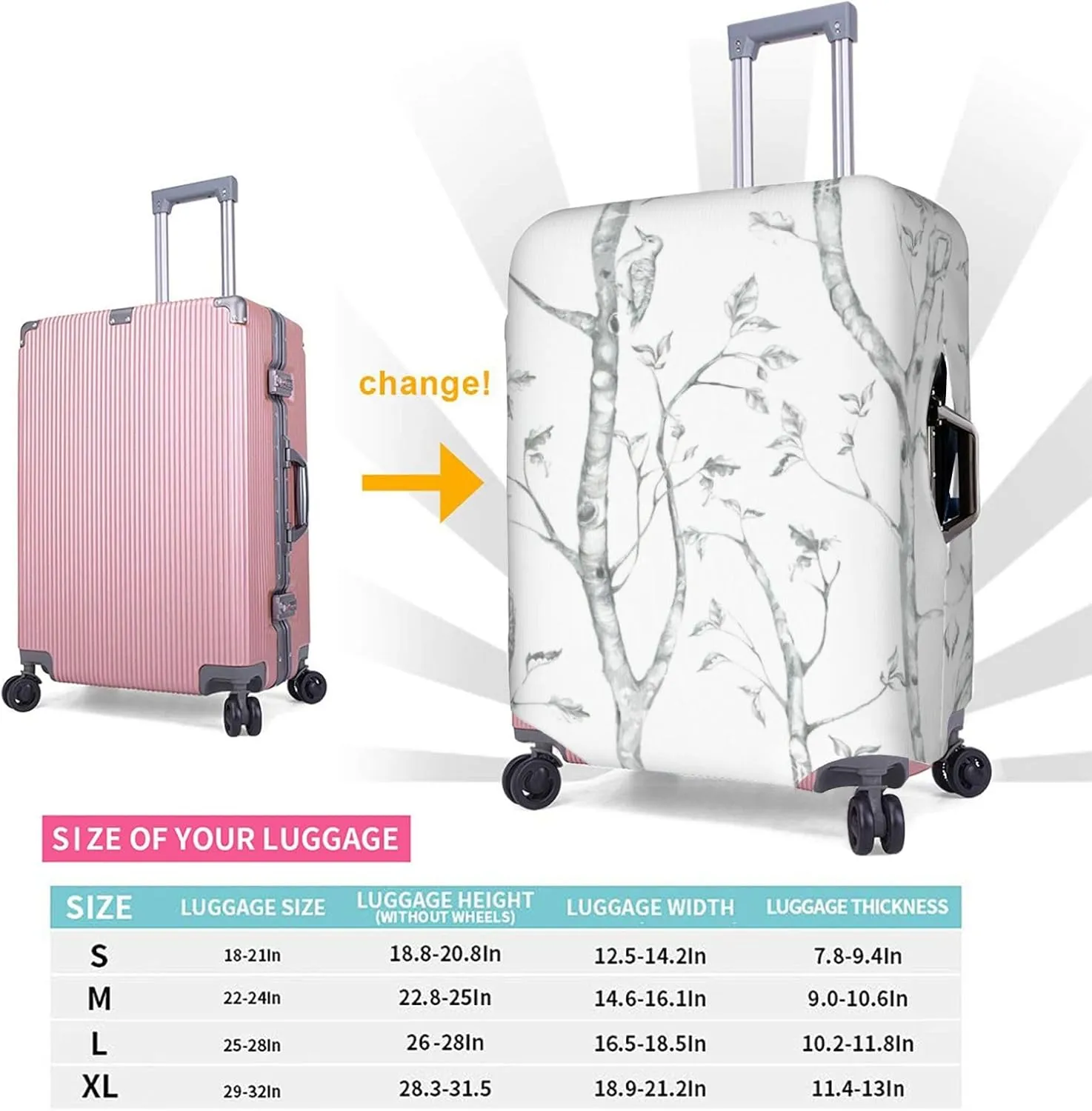 Gray Woods And Birds Print Luggage Cover For Suitcases, Elastic Travel Bag For Luggage, Stylish Design