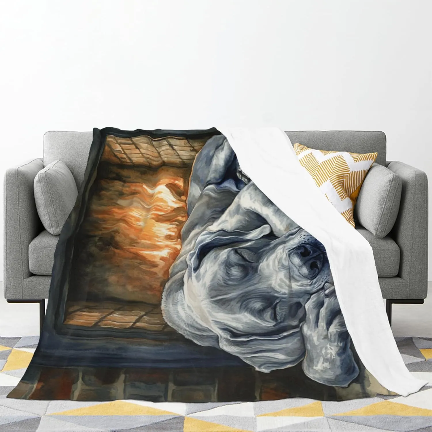 Great Dane Winter Throw Blanket, Fireplace Painting Blanket, Lightweight Cozy Plush Flannel Blanket for Bed Couch Sofa Office Decor and Travel, Teens 50x60 Inch