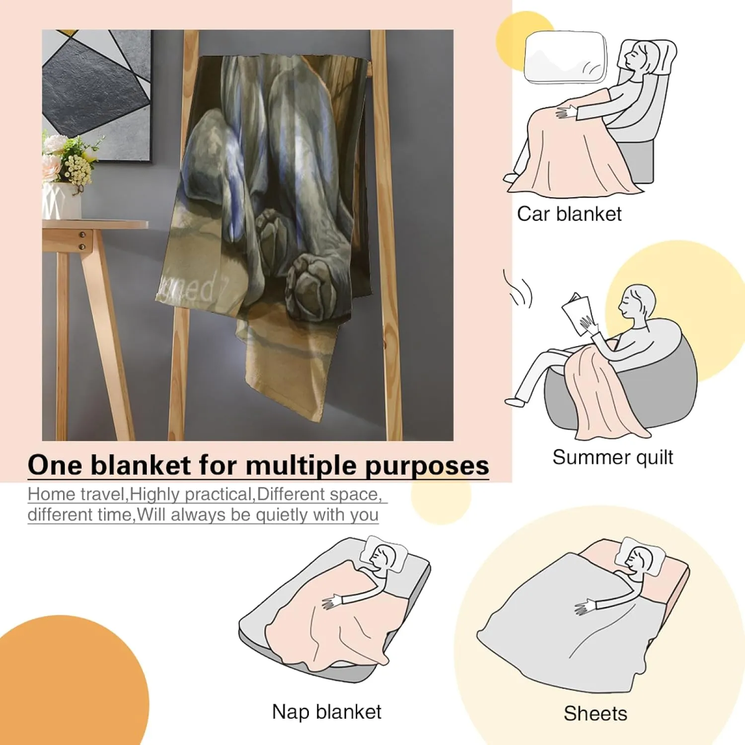 Great Dane Winter Throw Blanket, Fireplace Painting Blanket, Lightweight Cozy Plush Flannel Blanket for Bed Couch Sofa Office Decor and Travel, Teens 50x60 Inch
