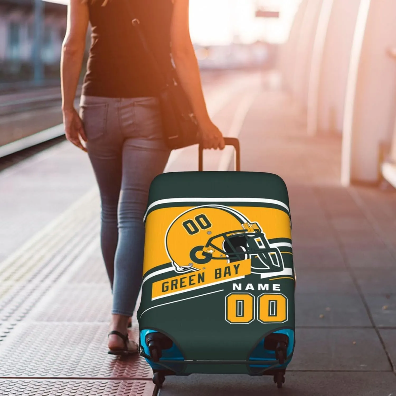 Green Bay Black Suitcase Cover – Elastic Luggage Protector, Scratch-Resistant Travel Case Cover – Ideal Gift For Both Men And Women Fans