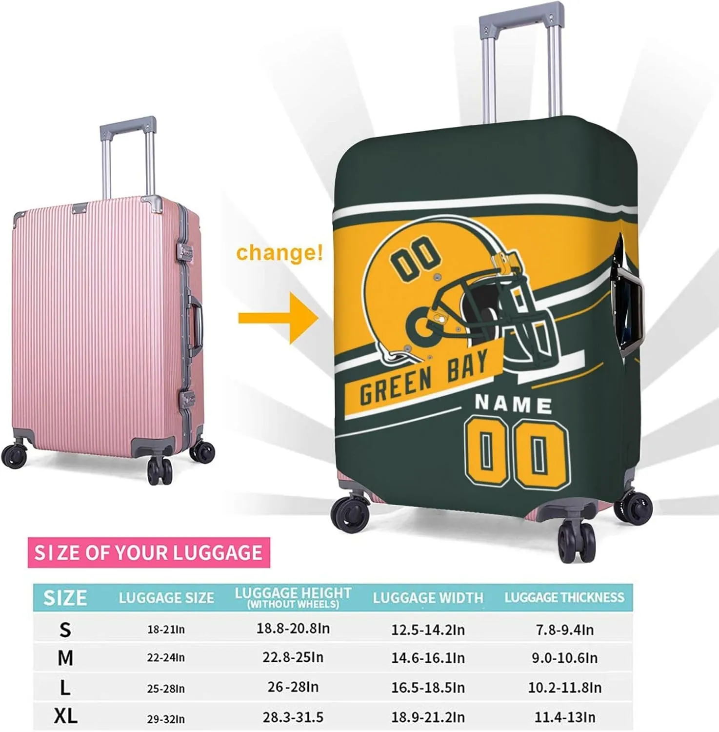 Green Bay Black Suitcase Cover – Elastic Luggage Protector, Scratch-Resistant Travel Case Cover – Ideal Gift For Both Men And Women Fans