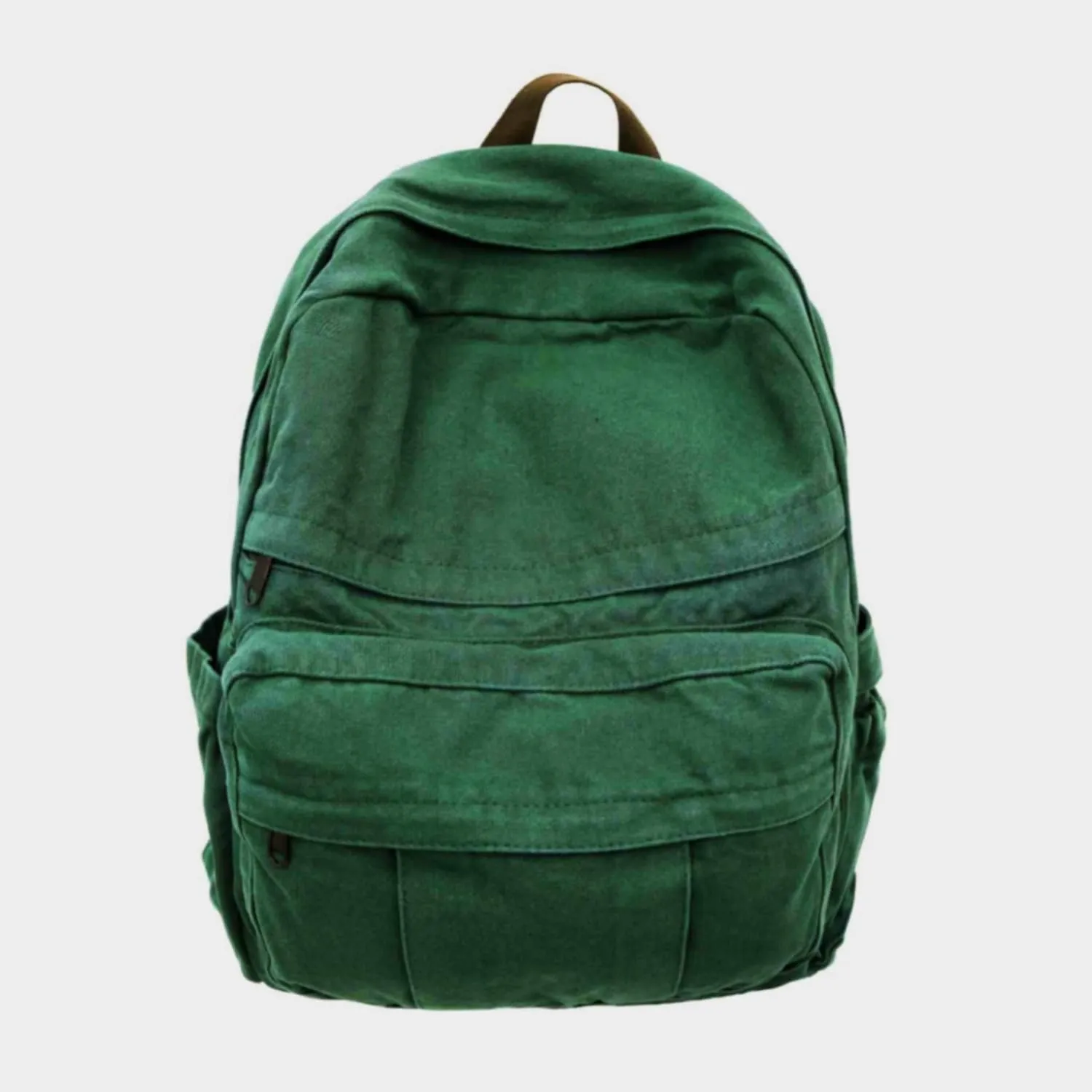 Green Canvas Backpack for Women Retro Aesthetic Rucksack Basic Backpack for High School/College Students Travel Laptop Bag