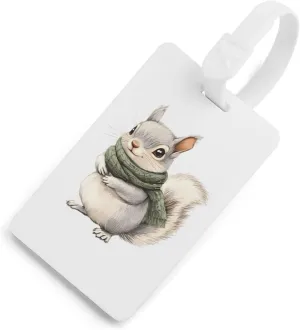 Grey Squirrel with Olive Green Scarf Luggage Tags for Suitcases Personalized Baggage Bags Identify Labels Travel Accessories