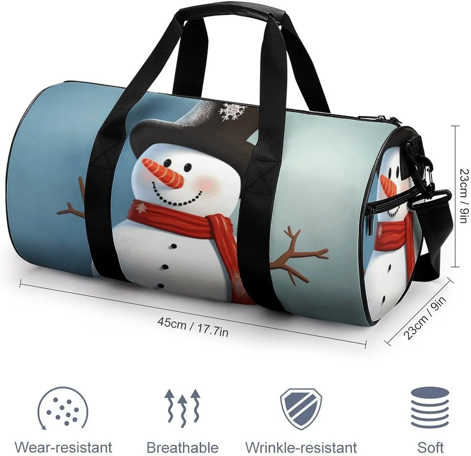 Gym Bag for Men Women Cute Snowman Duffel Bag Overnight Bag with Compartment Gym Sackpac