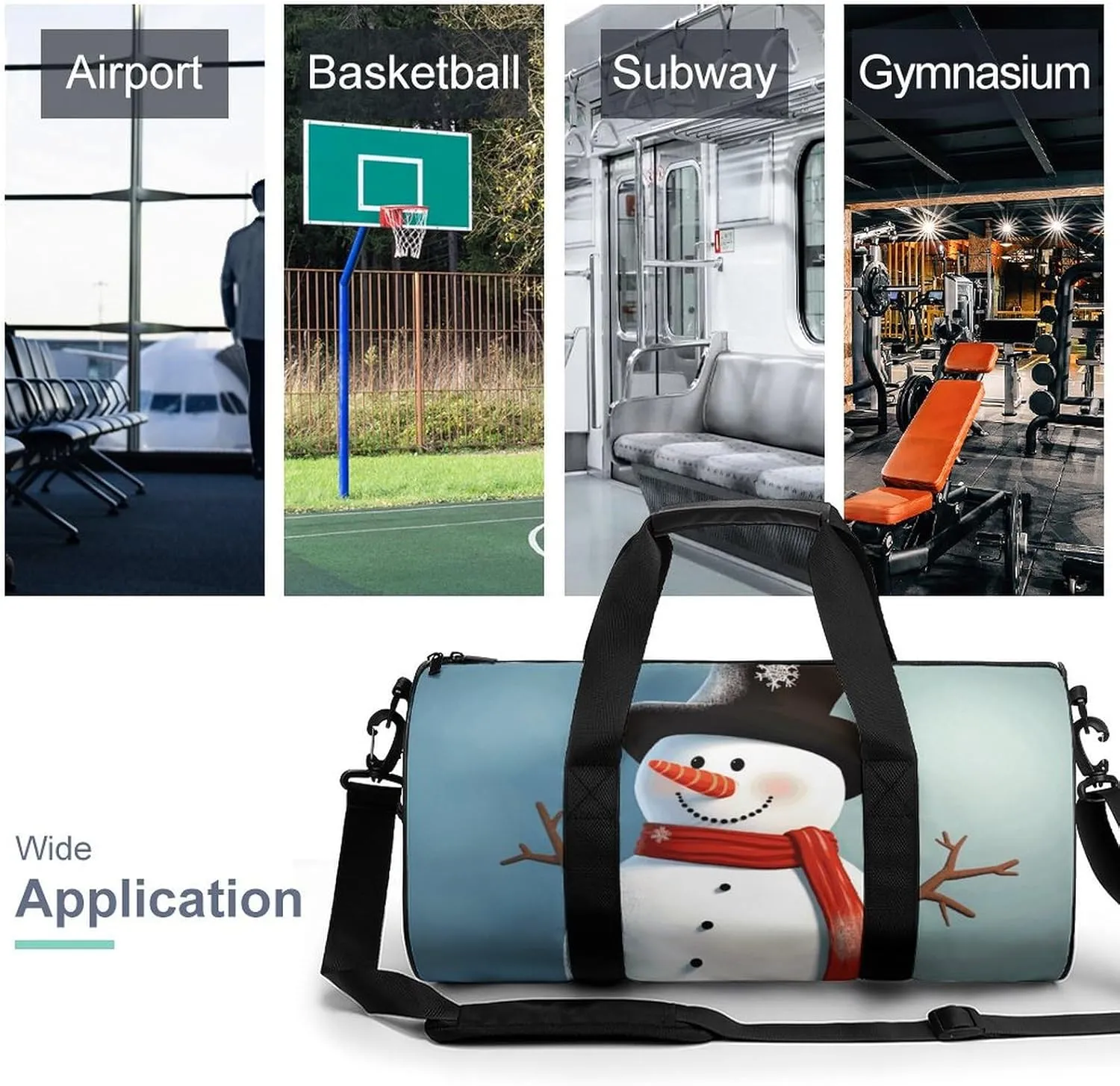 Gym Bag for Men Women Cute Snowman Duffel Bag Overnight Bag with Compartment Gym Sackpac