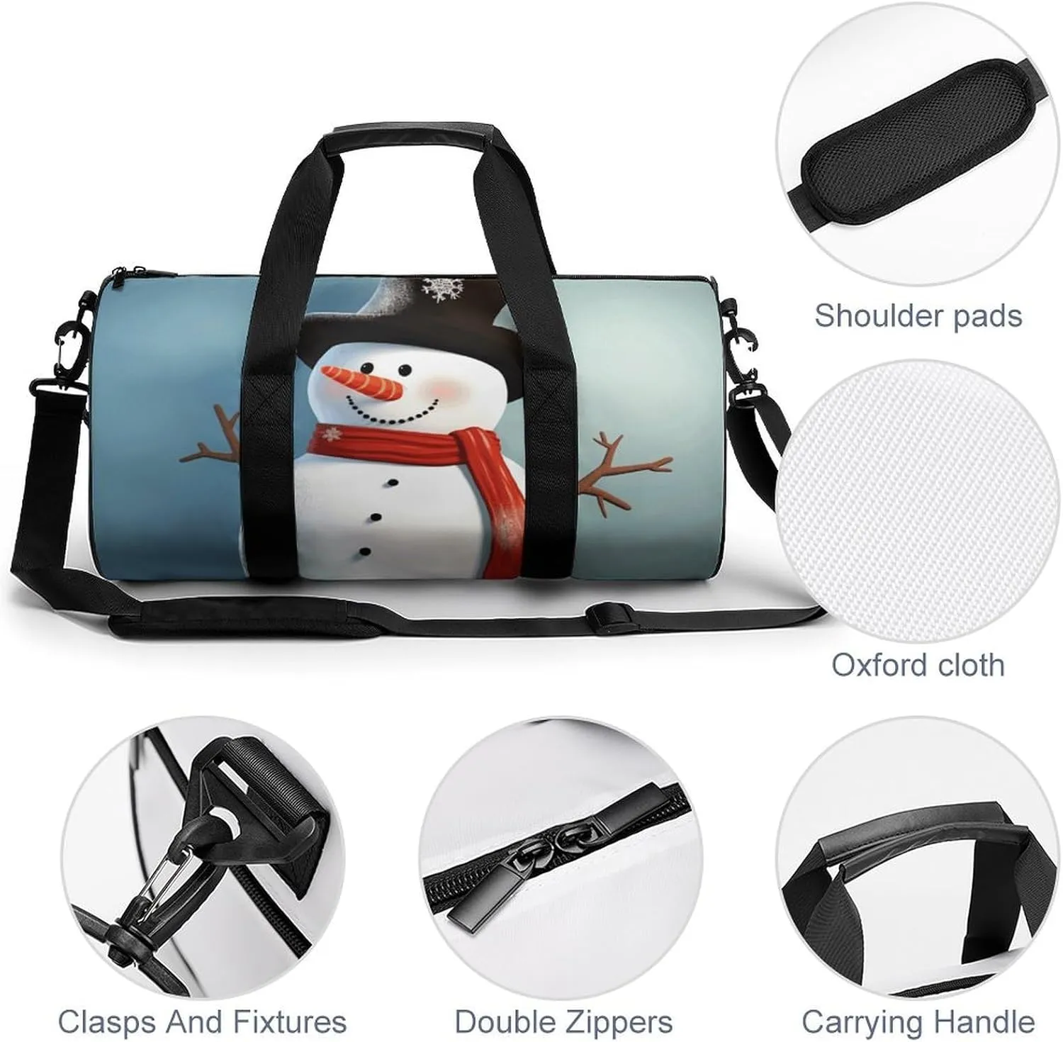 Gym Bag for Men Women Cute Snowman Duffel Bag Overnight Bag with Compartment Gym Sackpac
