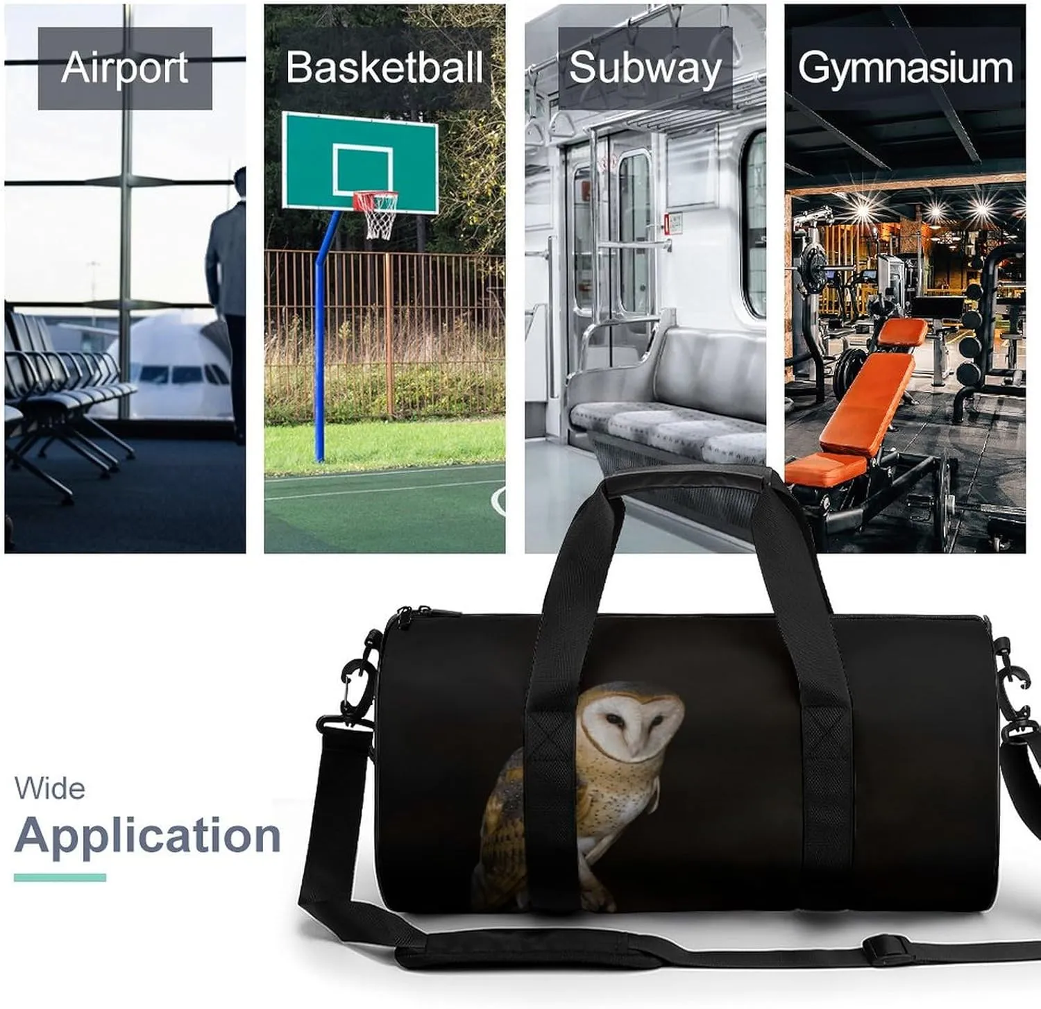 Gym Bag for Men Women Owl in The Dark Duffel Bag Overnight Bag with Compartment Gym Sackpac