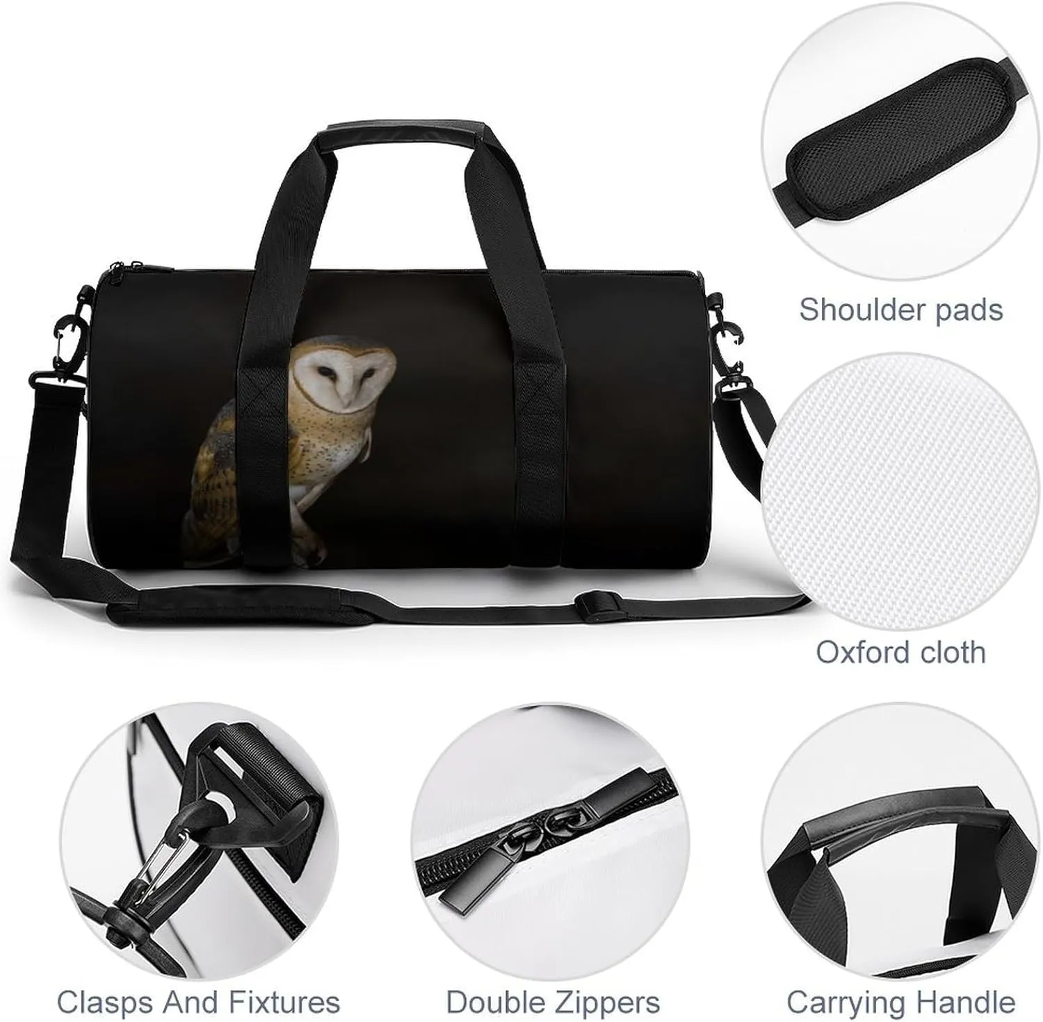 Gym Bag for Men Women Owl in The Dark Duffel Bag Overnight Bag with Compartment Gym Sackpac
