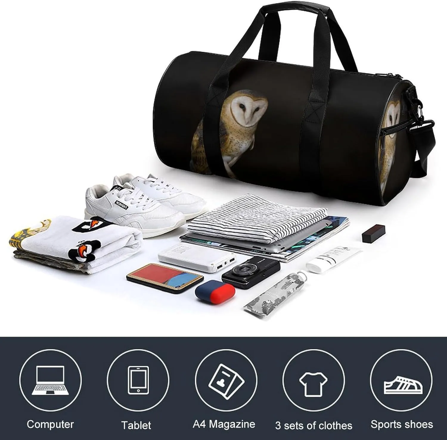 Gym Bag for Men Women Owl in The Dark Duffel Bag Overnight Bag with Compartment Gym Sackpac