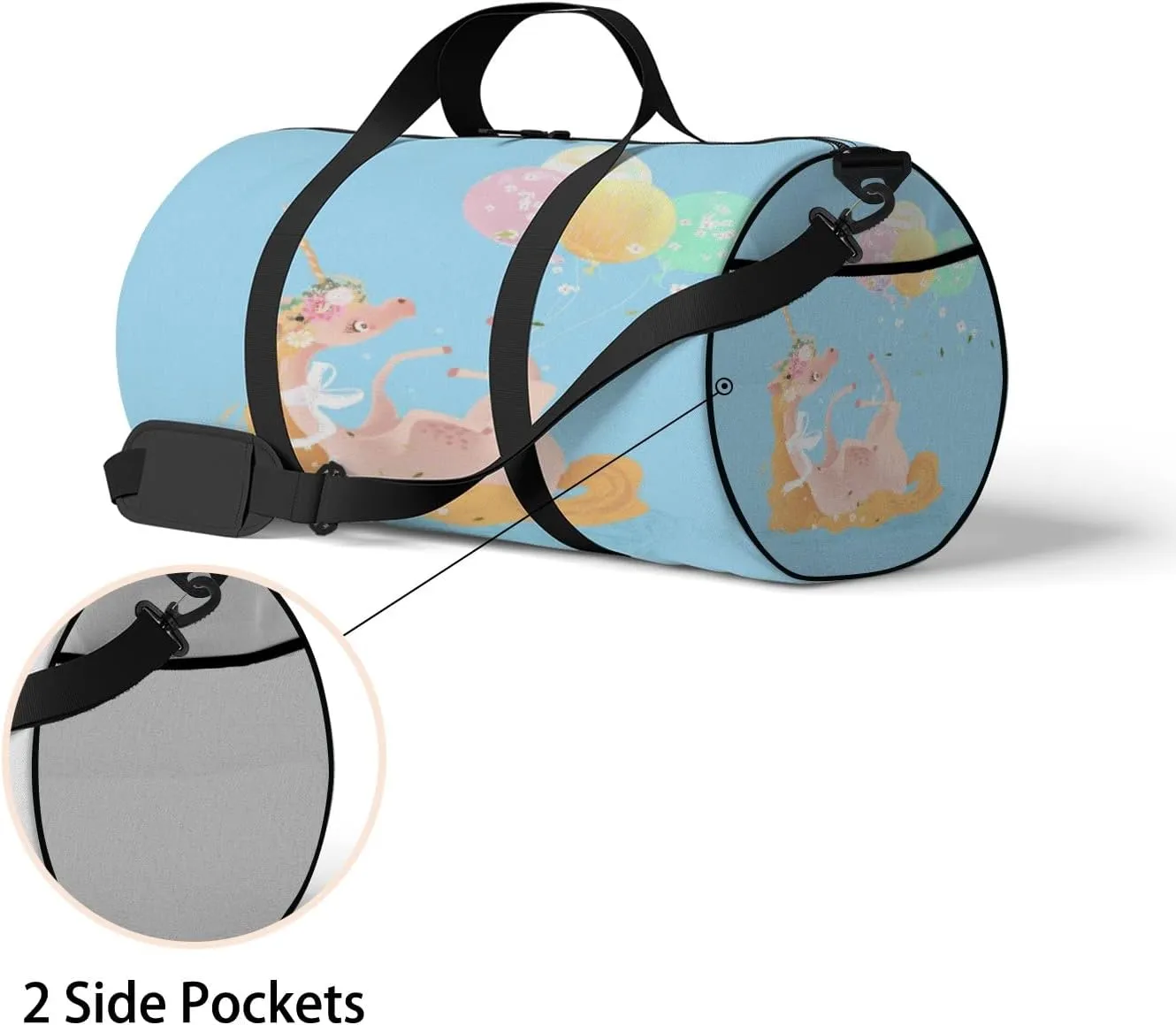 Gym Bag Sports Travel Bag Beautiful Flowers Balloon Blue Weekender Bags with 2 Side Pocket Lightweight Waterproof Polyester Tote Bag for Swimming Yoga Women Men 9x17.6inch