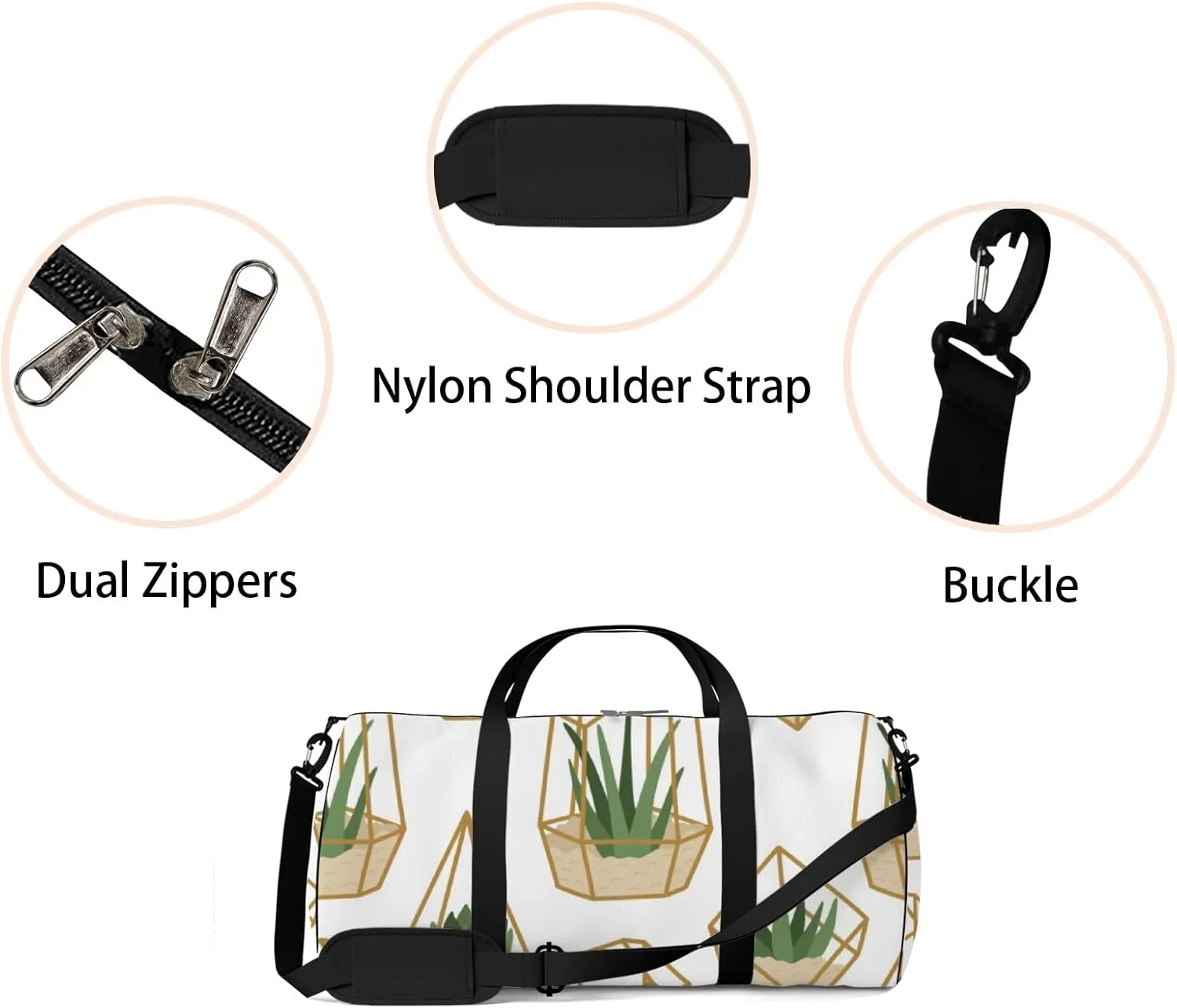 Gym Bag Sports Travel Bag Cacti Plants Grren Gold Grass Weekender Bags with 2 Side Pocket Lightweight Waterproof Polyester Tote Bag for Swimming Yoga Women Men 9x17.6inch