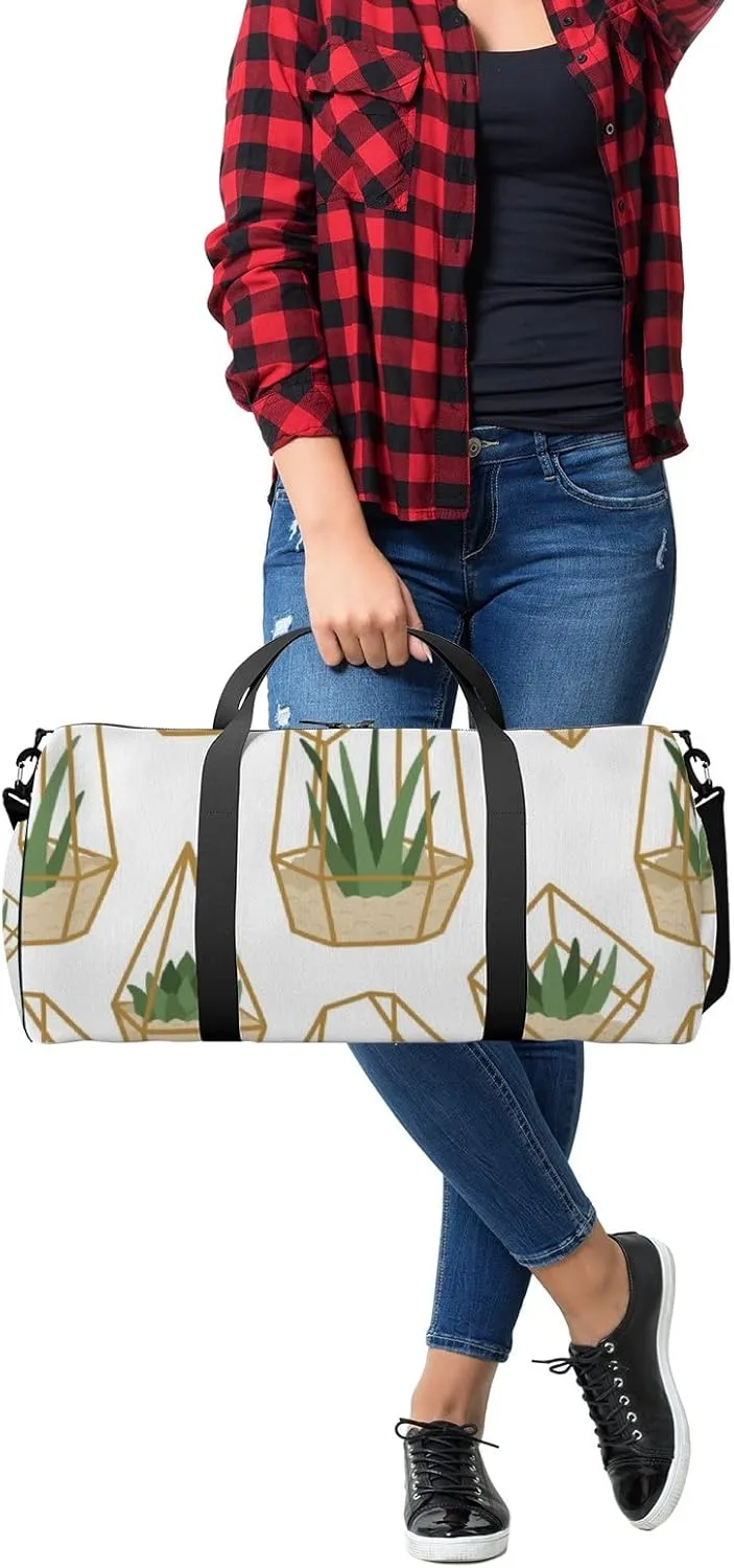 Gym Bag Sports Travel Bag Cacti Plants Grren Gold Grass Weekender Bags with 2 Side Pocket Lightweight Waterproof Polyester Tote Bag for Swimming Yoga Women Men 9x17.6inch